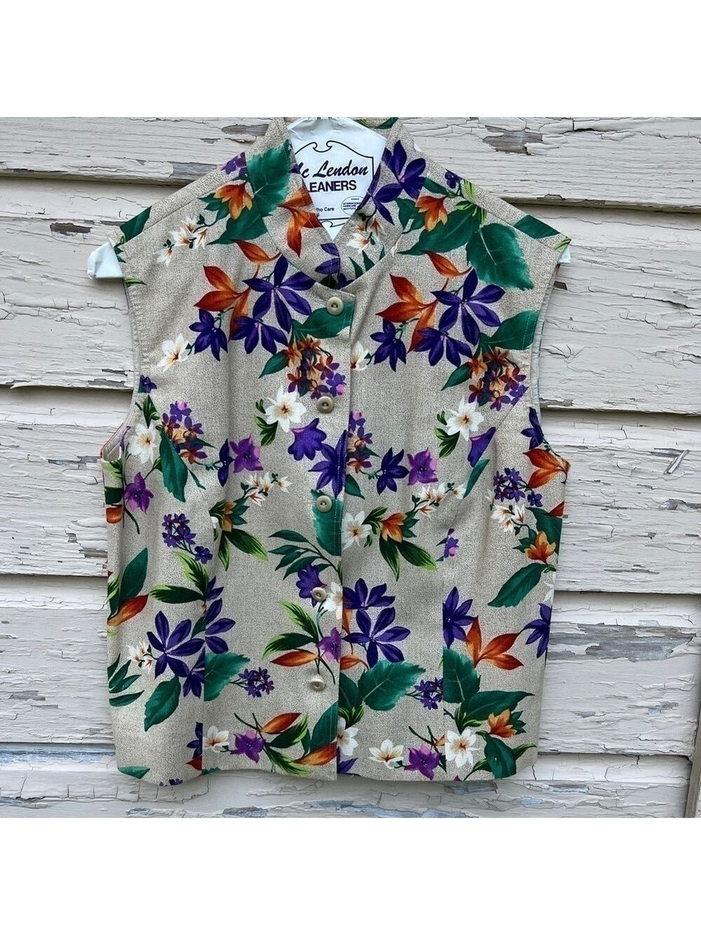 Vintage 90s Linen Cottagecore Hawaiian Tropical Floral Shorts Shirt Summer Top
